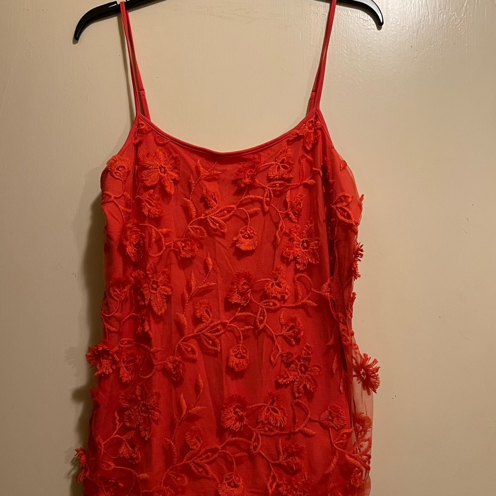 Ann Taylor Red Ruffled Embellished Camisole